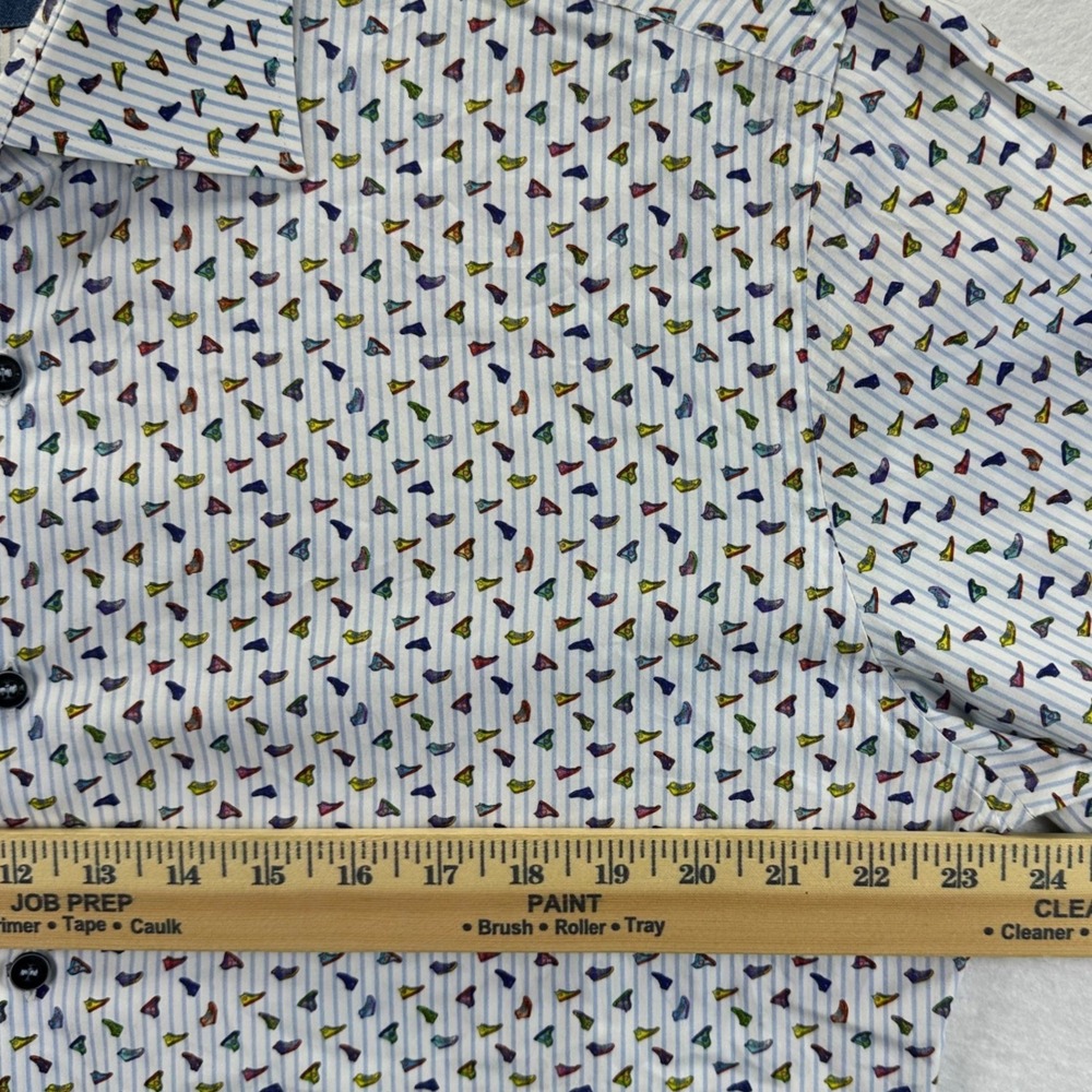 Stone Rose Mens Blue White Striped Sneaker Print Button Down Shirt Size 6 or XXL - Picture 8 of 10